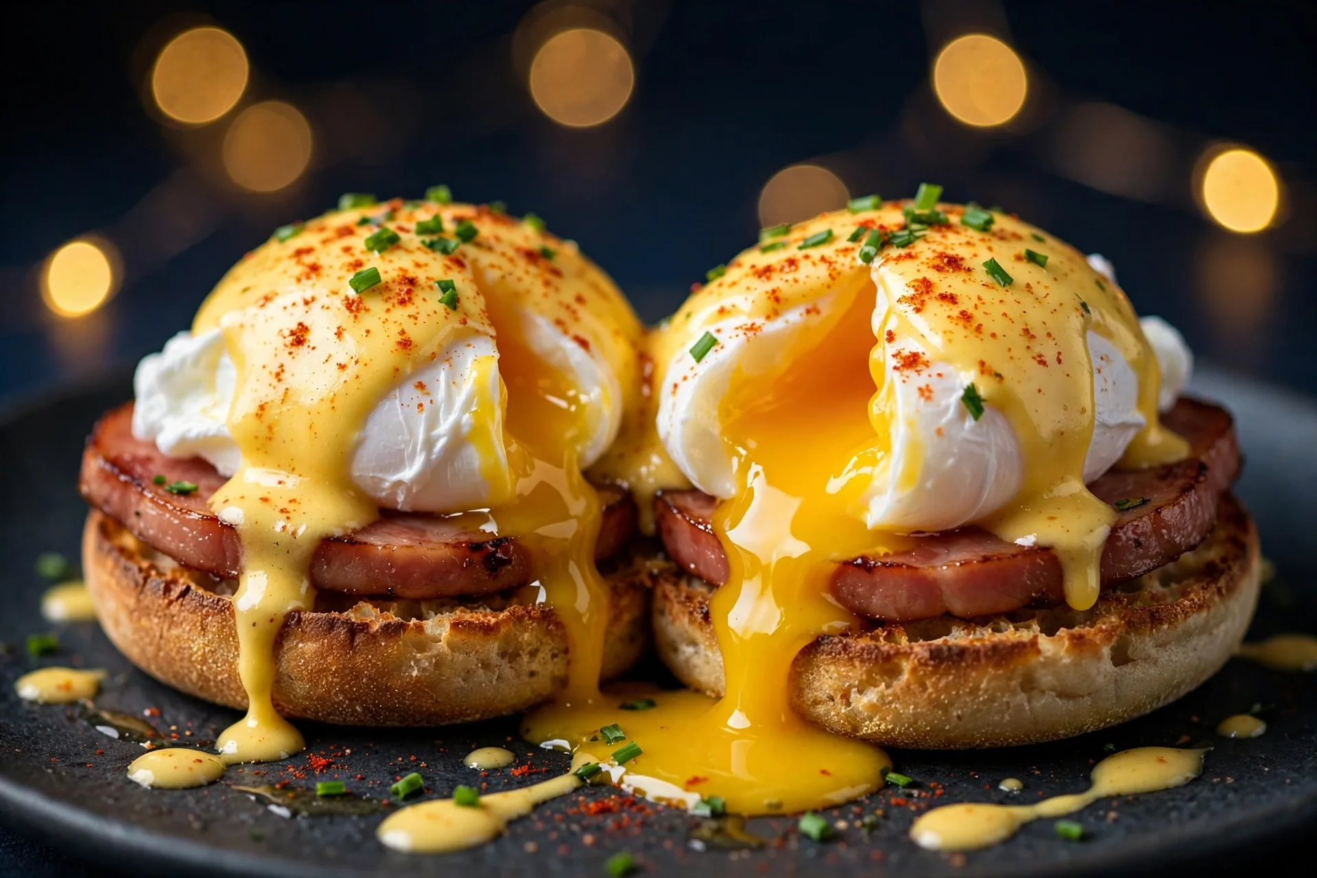 Eggs Benedict with ham, hollandaise and avocado