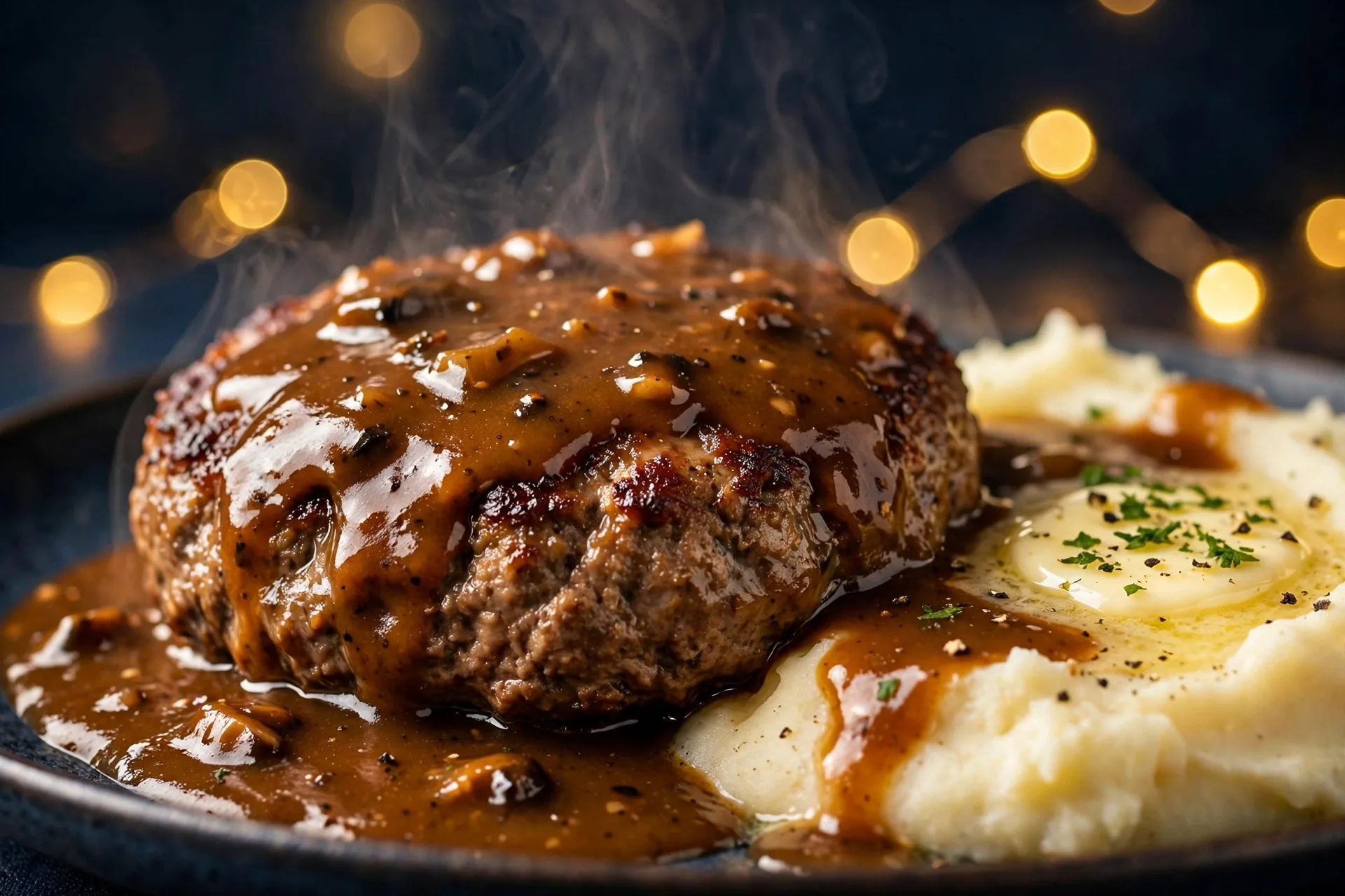 Hamburger steaks with mushroom gravy